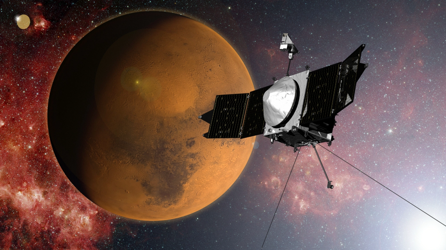 Una riproduzione che mostra la sonda Maven della Nasa e il pianeta Marte (Ap)