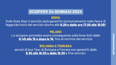 Sciopero 24 gennaio 2024: fermi treni locali e bus. Orari e servizi garantiti città per città