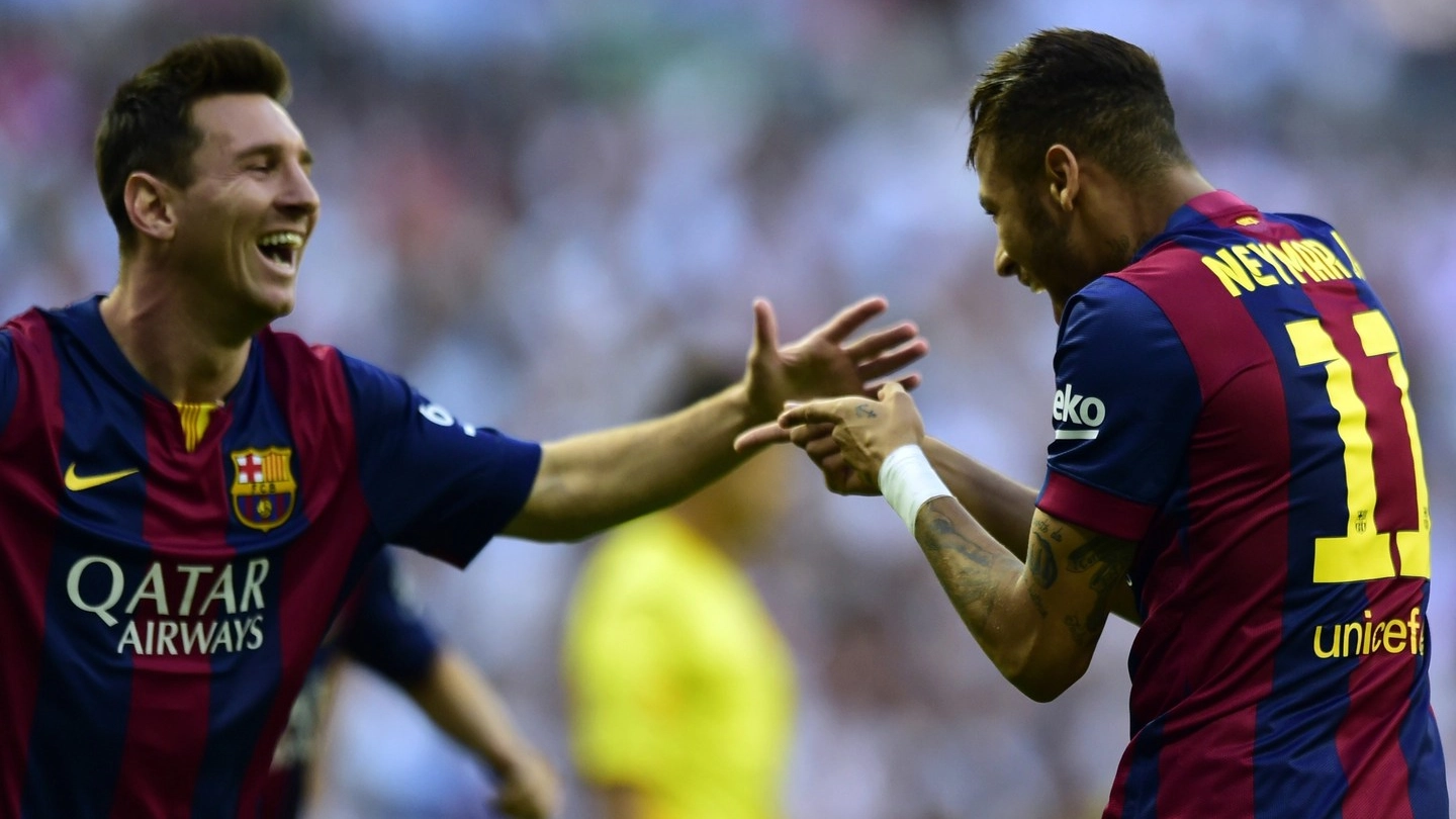 L'esultanza di Messi e Neymar (Afp)