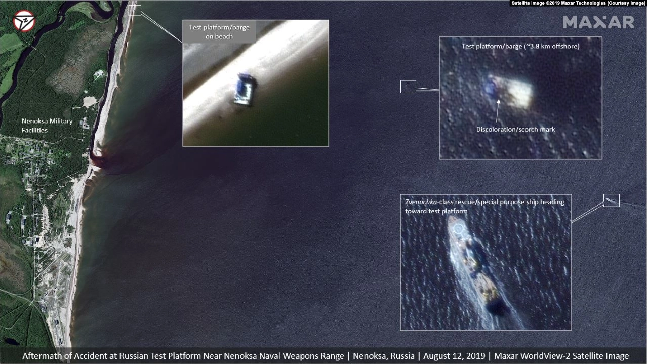 Alcune immagini satellitari dell'incidente nucleare in Russia (Twitter Maxar)