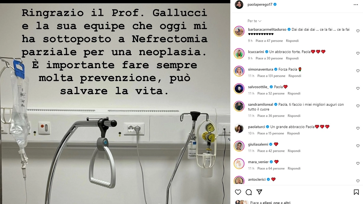 Il post di Paola Perego: "Sono stata operata per una neoplasia"
