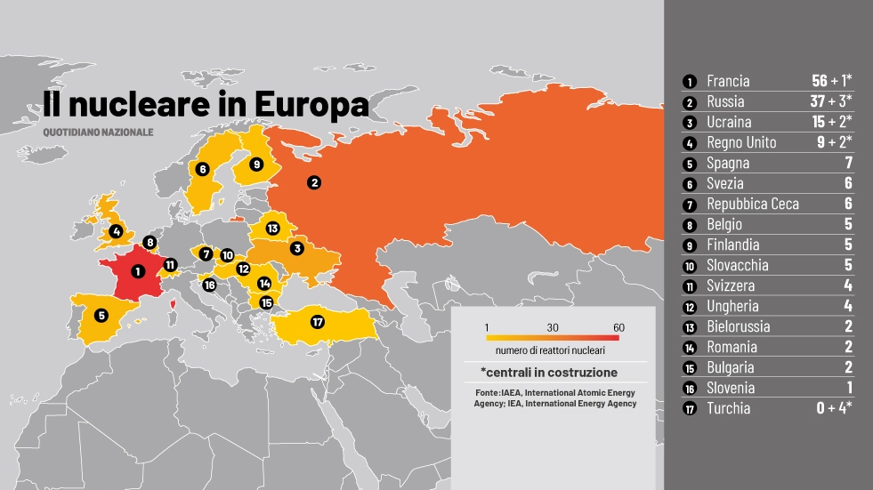 La mappa del nucleare in Europa