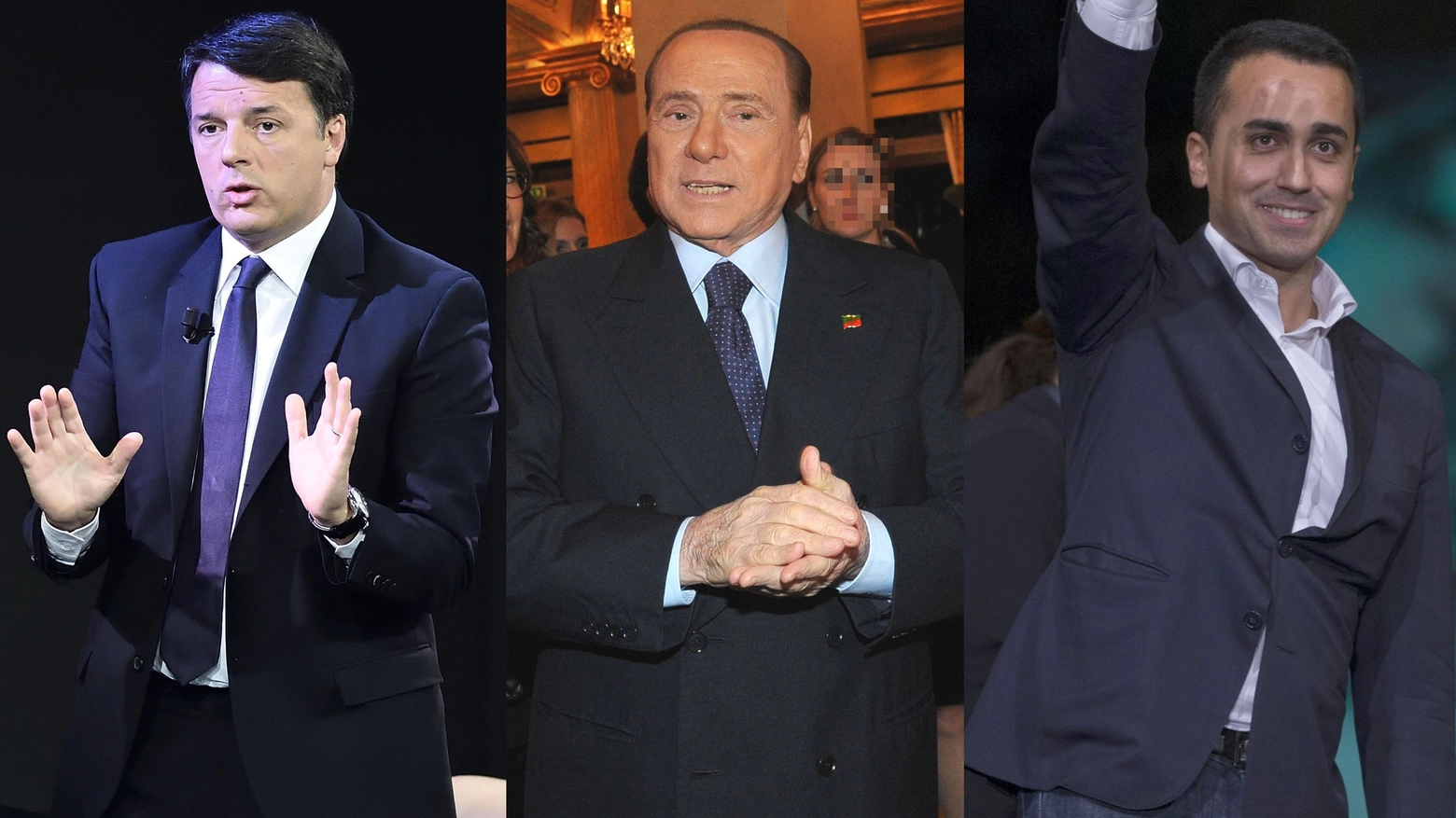 Renzi, Berlusconi e Di Maio (Foto Ansa e Newpress)