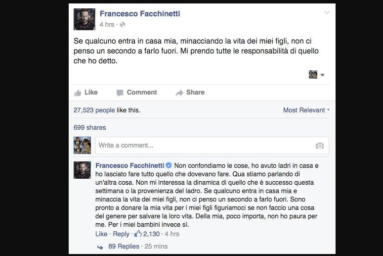 Il precedente post, del 2015, di Francesco Facchinetti (facebook)