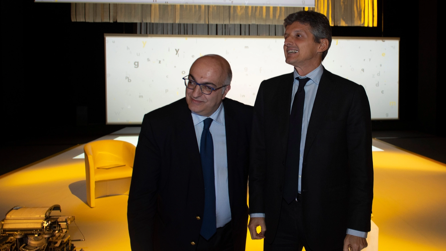 Da sinistra Mario Sechi, 51 anni, direttore dell’Agi, e Andrea Martella, 51 anni (Newpress