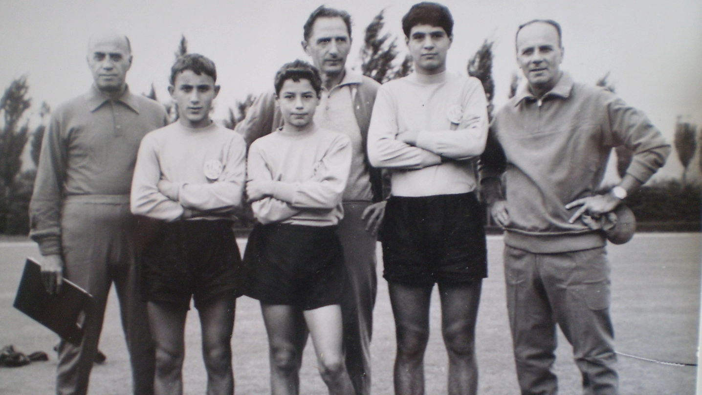 Orlando Ricci a Coverciano insieme a Silvio Piola e a Giovanni Ferrari, Campioni del Mondo 1934 e 1938