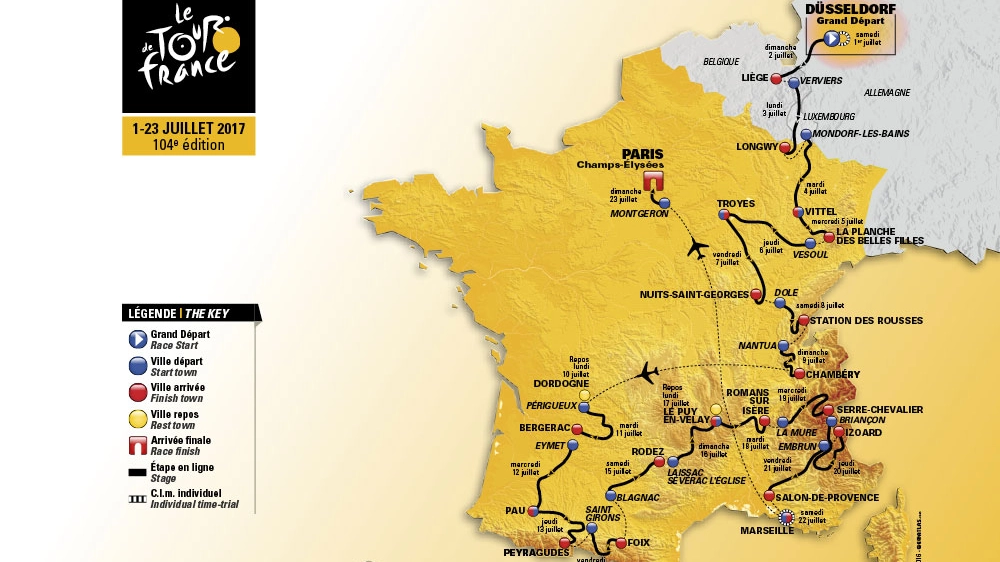 Il percorso del Tour de France 2017 (letour.fr)