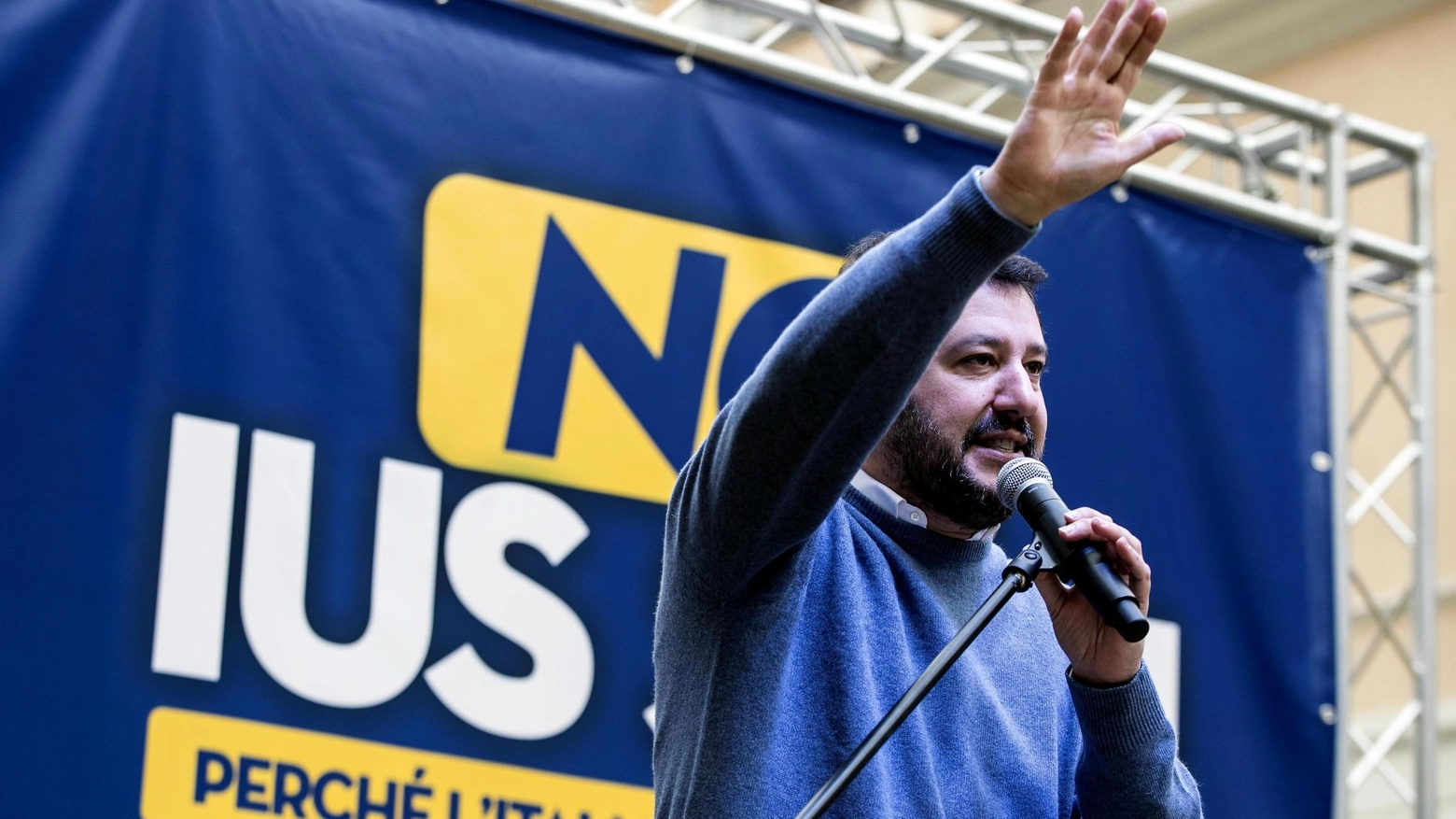 Il leader della Lega Matteo Salvini, 48 anni, manifesta contro lo Ius soli