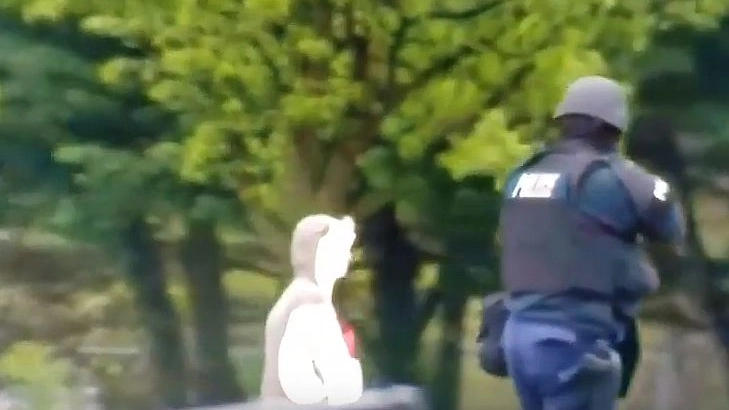 Il falso kamikaze vestito da panda tenuto sotto controllo dalla polizia