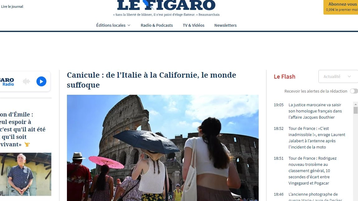 Il titolo de Le Figaro sul caldo in Italia