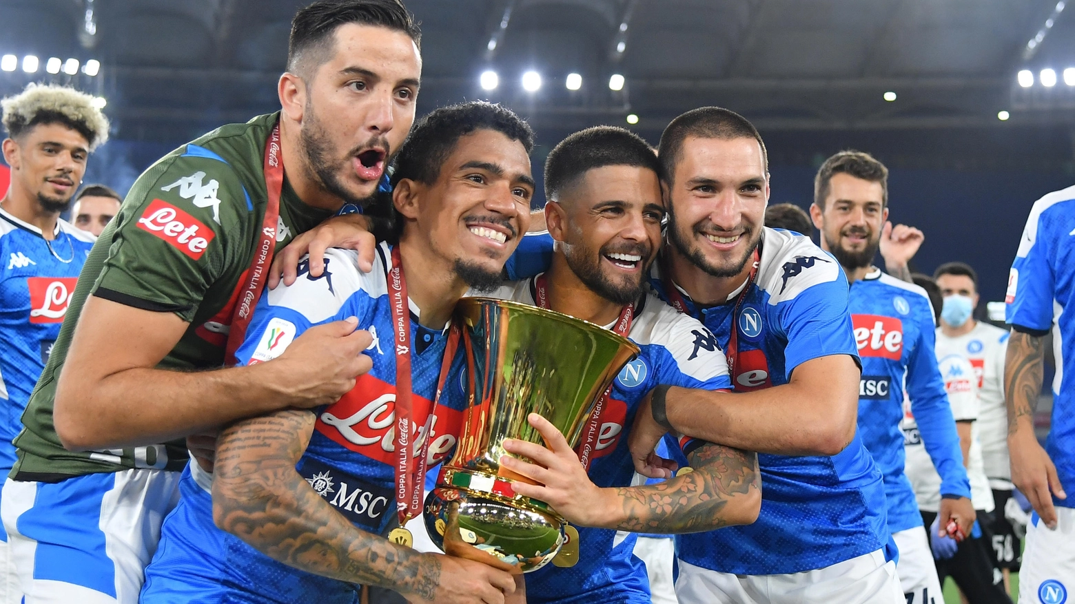 La festa del Napoli in occasione della vittoria della Coppa Italia 2020