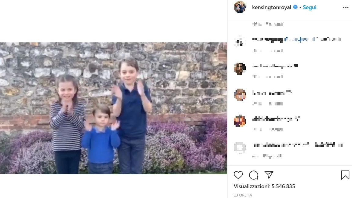 I figli di William e Kate applaudono ai medici impegnati contro il Covi-19 (Instagram)