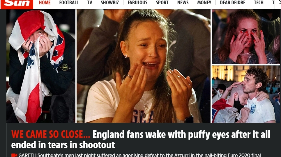 Tifosi in lacrime sul tabloid londinese The Sun (Dire)