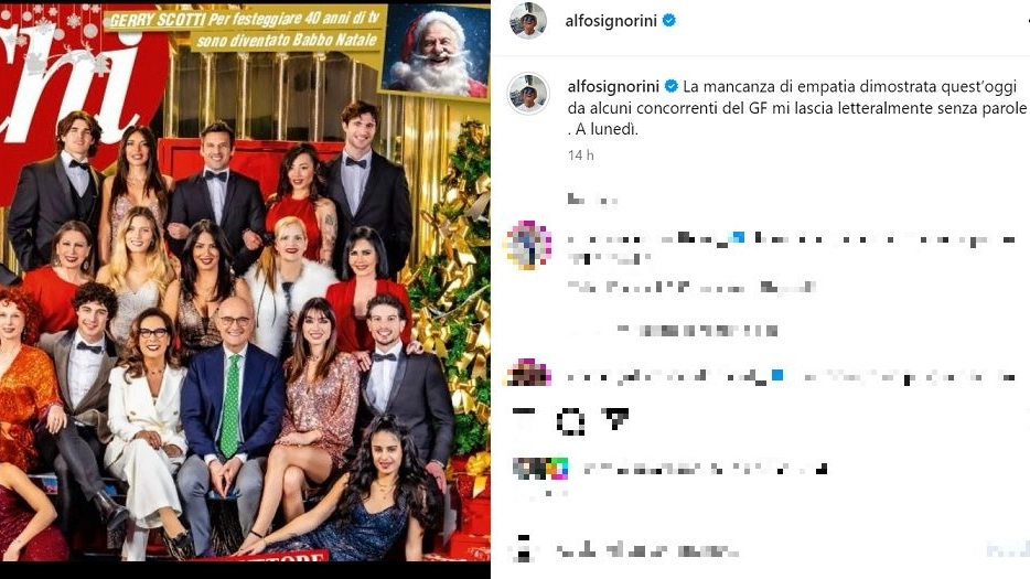 Il post pubblicato da Alfonso Signorini su Instagram: "C'è mancanza di empatia"