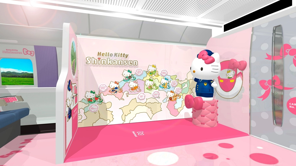 Gli interni del treno dedicato a Hello Kitty - Foto: www.jr-hellokittyshinkansen.jp