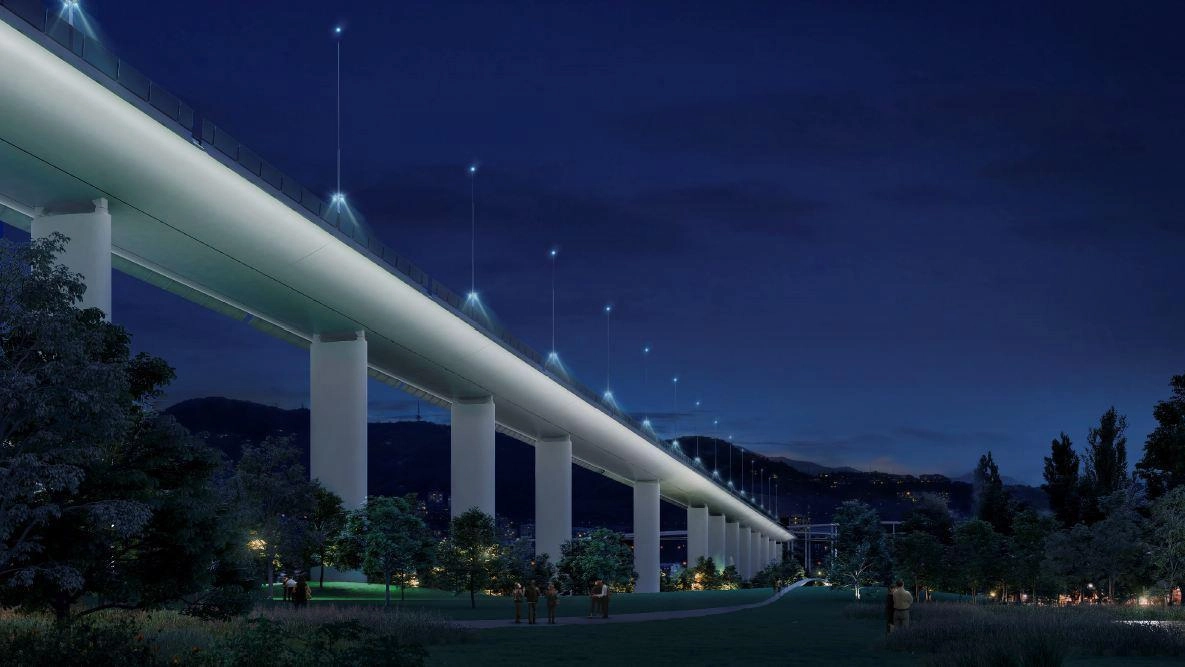 Il progetto dell'architetto Renzo Piano per il nuovo ponte per Genova (Ansa)
