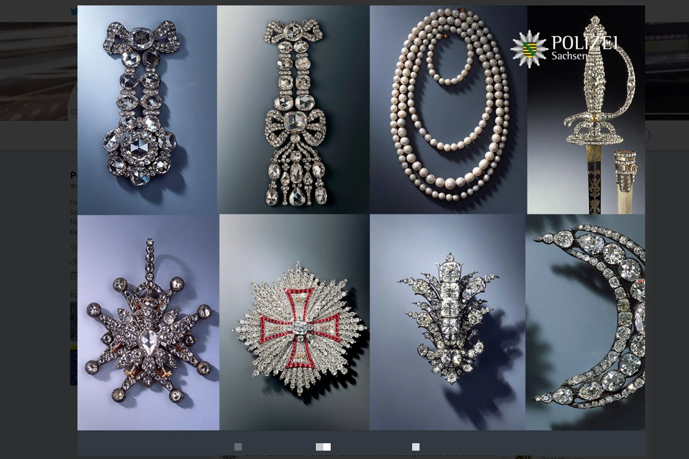 Alcuni dei gioielli rubati a Dresda nelle immagini diffuse dalla polizia su Twitter