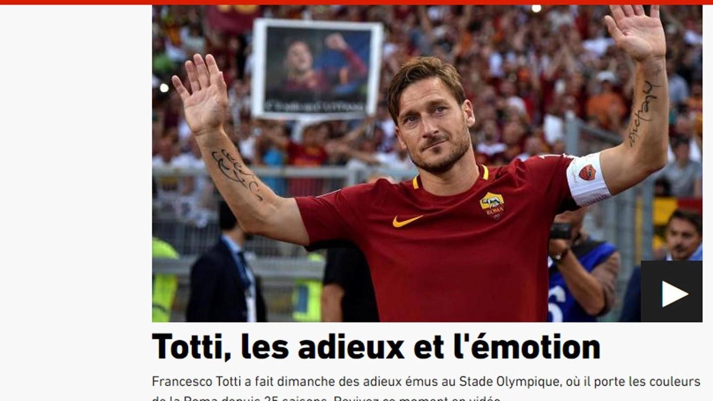 L'Equipe online celebra Totti dopo il ritiro (Ansa)
