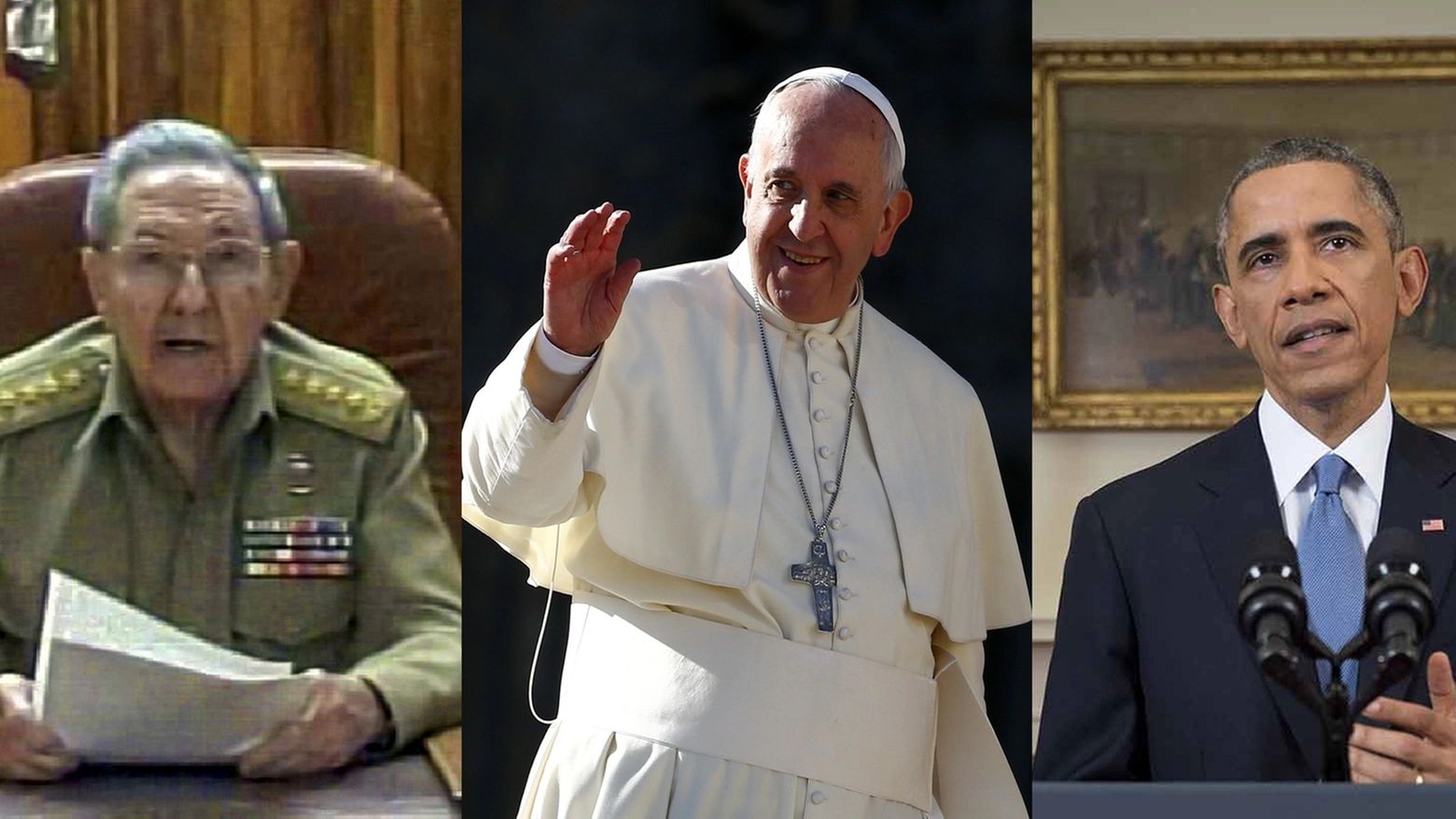 Combo: Raul Castro, Papa Francesco, Barack Obama