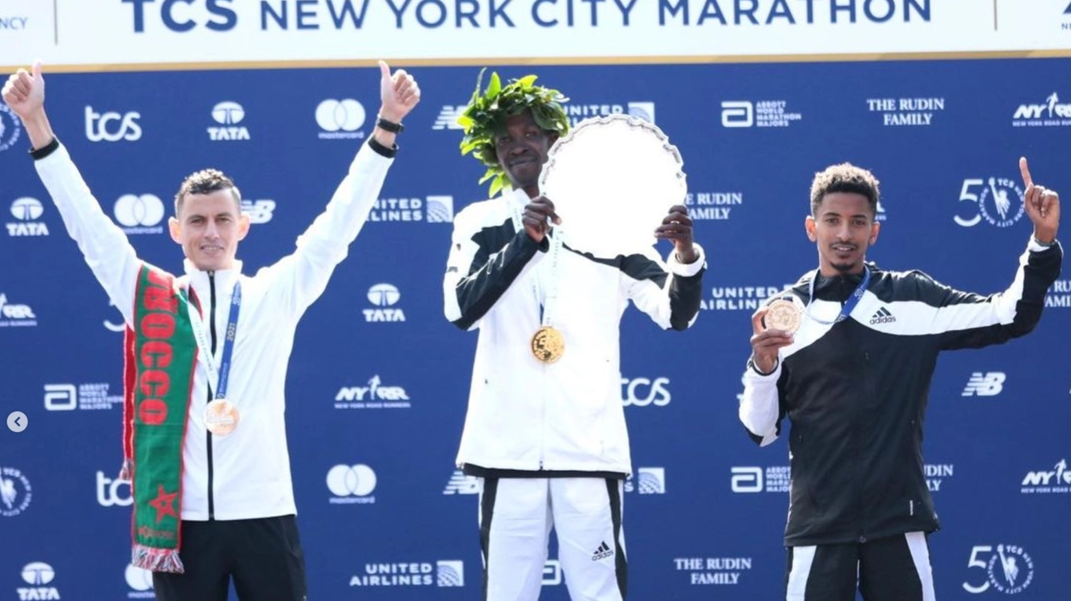 Il podio della maratona di New York (foto Fidal)