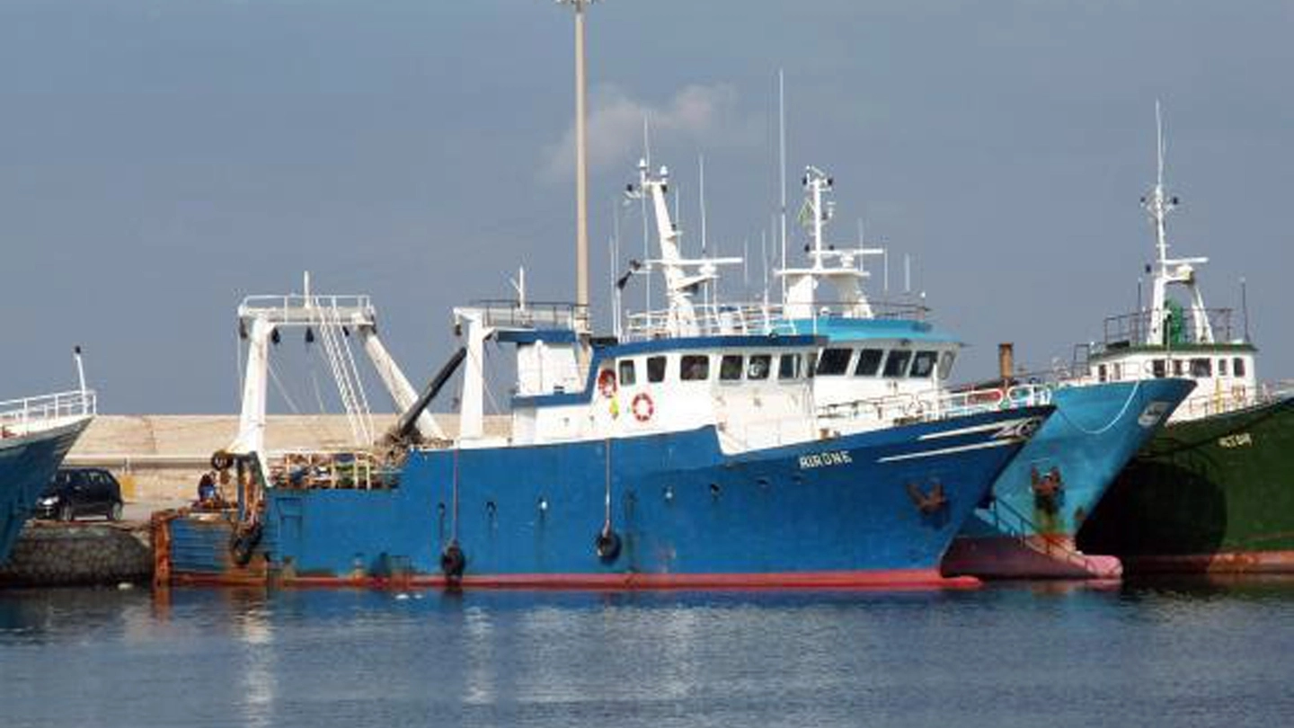 Il peschereccio 'Airone', sequestrato al largo della Libia e salvato dalla Marina (Ansa)