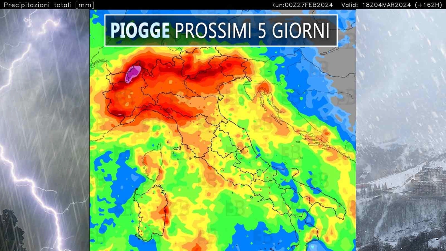 Le piogge nei prossimi 5 giorni in Italia, la mappa di 3bmeteo