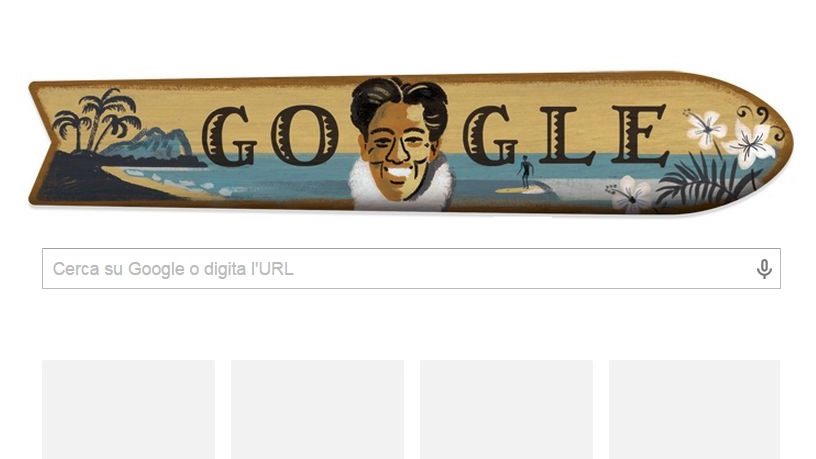 Il doodle di Google dedicato a Duke Kahanamoku (da google)