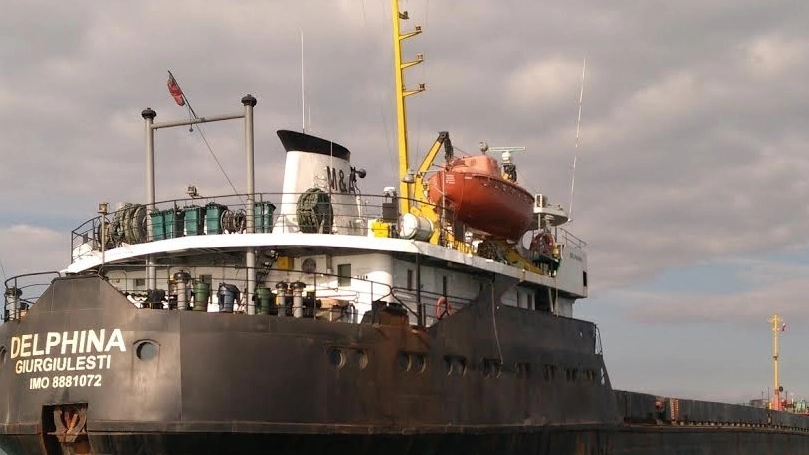 ESPULSA La nave mercantile moldava Delphina è stata prima fermata davanti al porto e successivamente allontanata