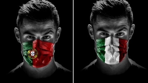 Cristiano Ronaldo con la mascherina (foto da Twitter)