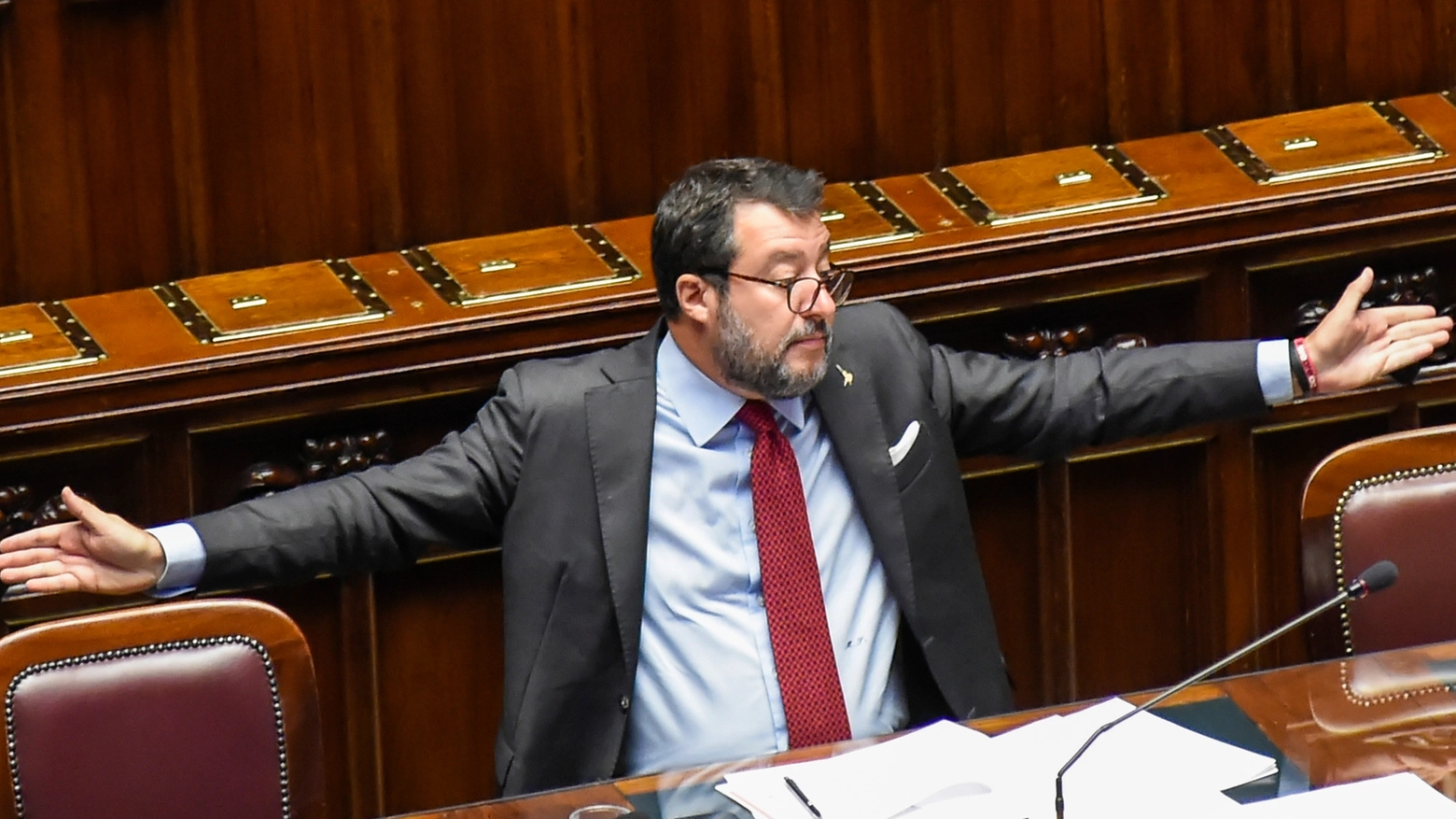 Matteo Salvini interviene alla Camera (Imagoeconomica)