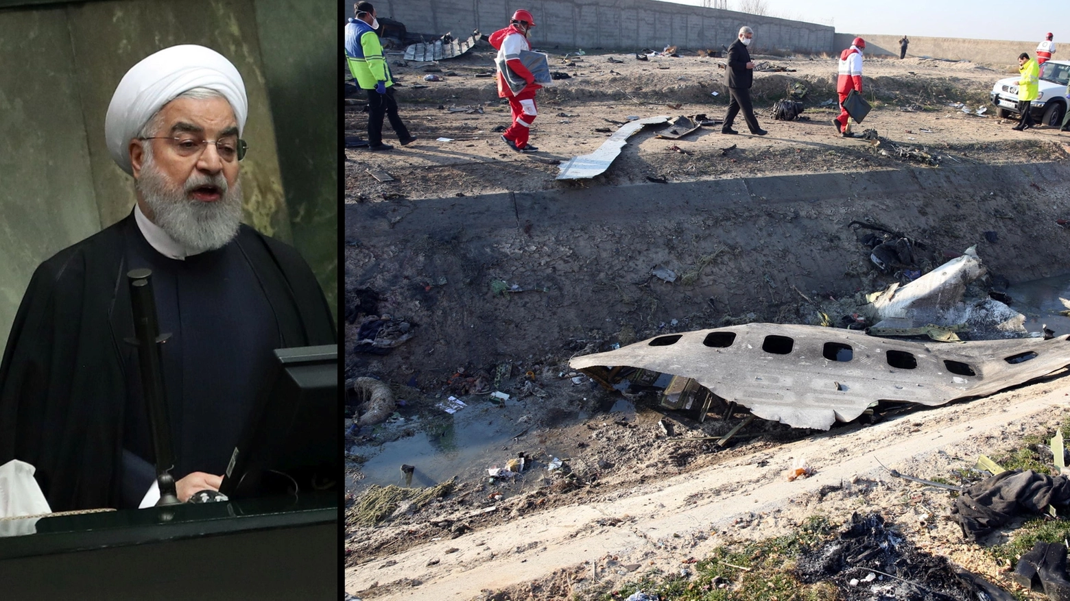 Iran, Rohani e i resti dell'aereo ucraino abbattuto