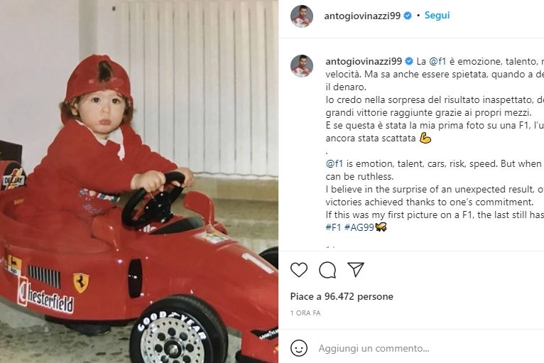 Antonio Giovinazzi da bambino su Instagram