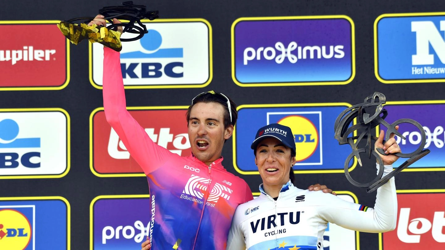 Alberto Bettiol e Marta Bastianelli vincitori del Giro delle Fiandre 2019 (Ansa)