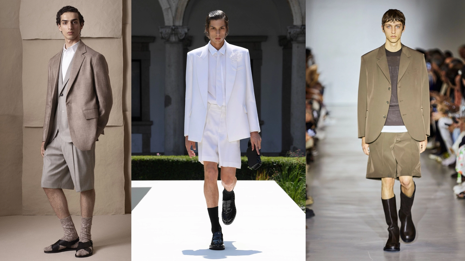 Milano Moda Uomo 2023: da sinistra collezione Corneliani, collezione Valentino e collezione Neil Barrett