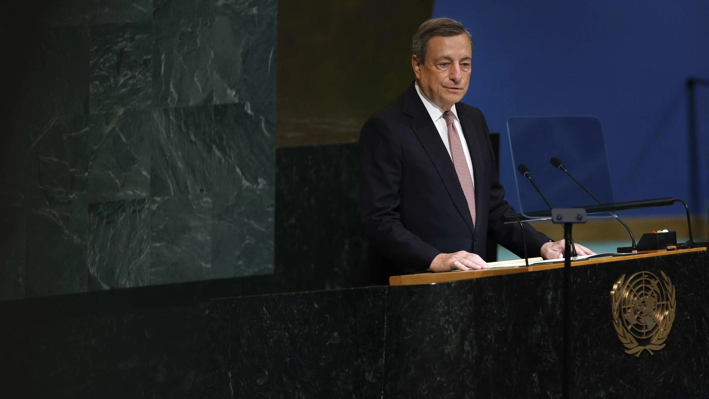 Mario Draghi all'assemblea dell'Onu (Ansa)