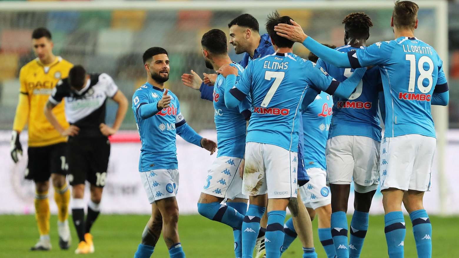 L'esultanza degli azzurri contro l'Udinese (Ansa)