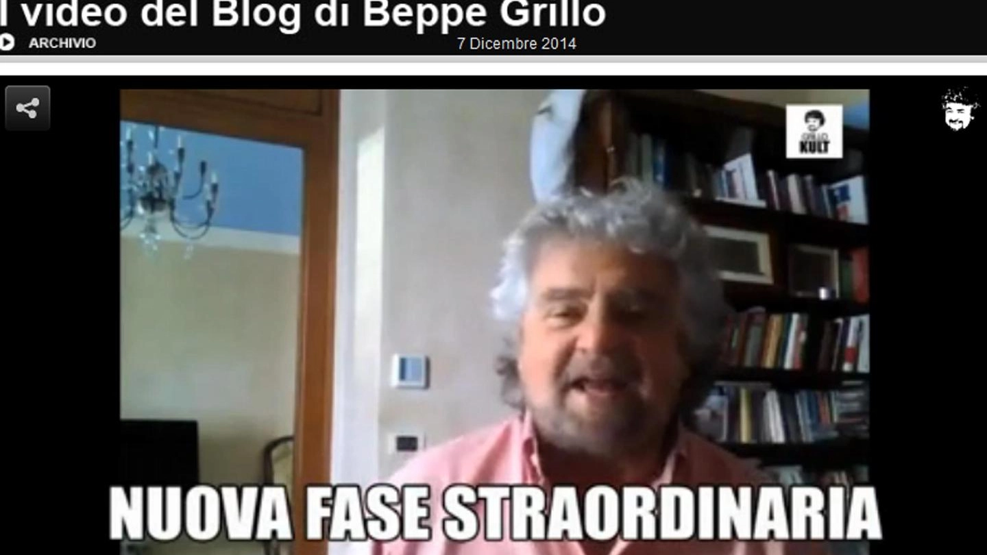 Un frame dall'intervento di Beppe Grillo sul blog (Ansa)