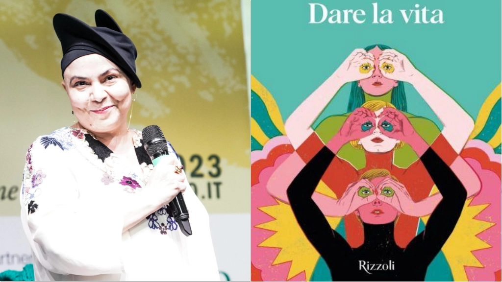 Michela Murgia e la copertina del nuovo libro 'Dare la vita' che uscirà postumo (Ansa)