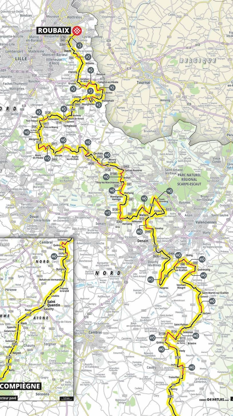 Il percorso della Roubaix 2023
