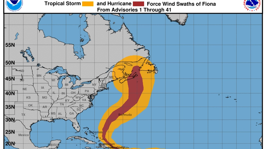 Il passaggio dell'uragano (Grafico di National hurricane center)