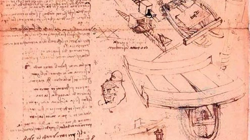 Leonardo da Vinci, Studio per uno scafandro e altri studi, 1487 circa, f.909, verso, 