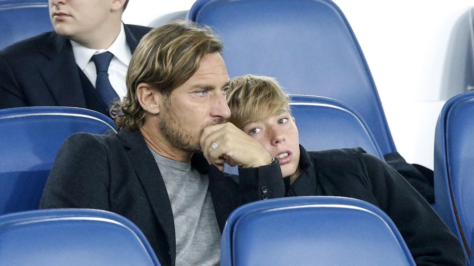 Francesco Totti allo stadio con il figlio Christian