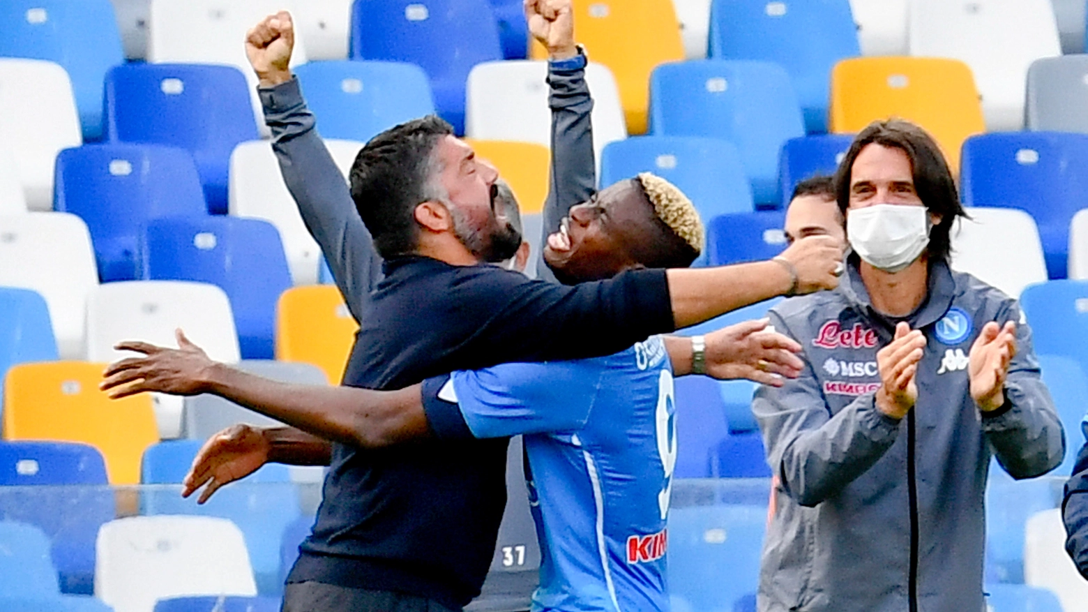 Napoli-Atalanta, Osimhen festeggia il suo primo gol in A (Ansa)