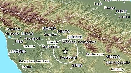 L'epicentro della scossa in provincia di Firenze