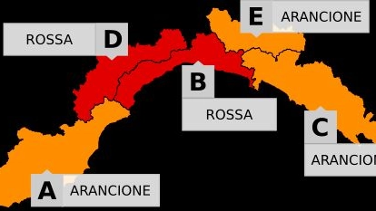 Allerta meteo rossa nella parte centrale della Liguria