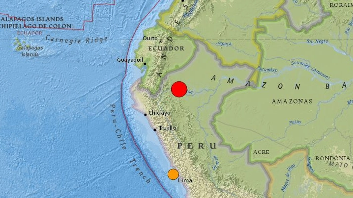 Terremoto in perù, la cartina dell'Usgs