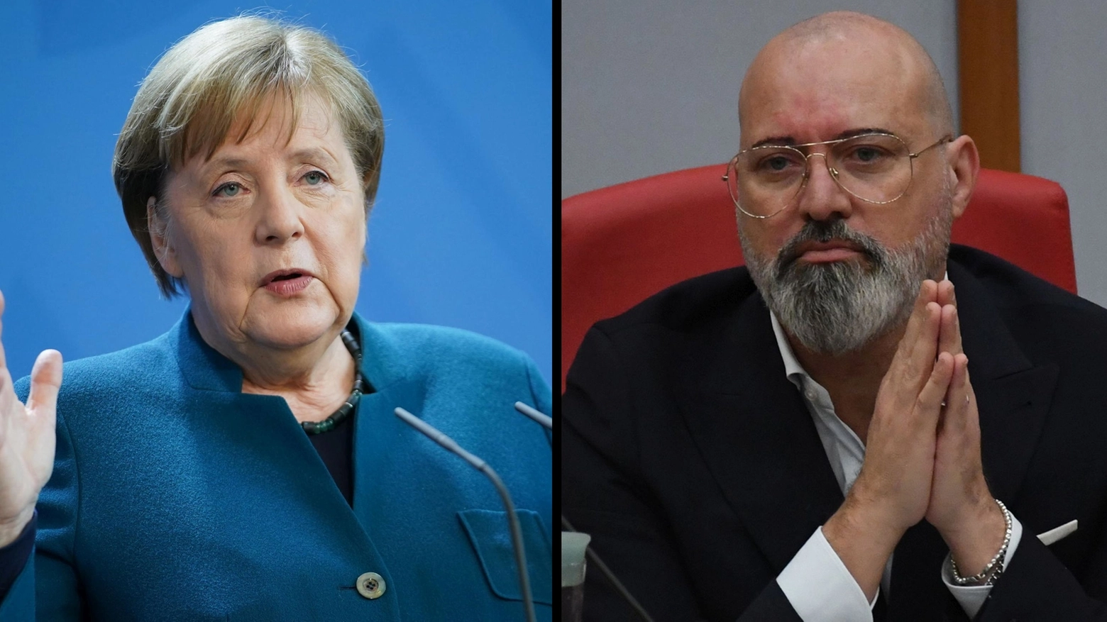 Angela Merkel e Stefano Bonaccini (Ansa / FotoSchicchi)