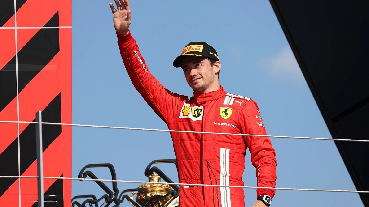 Charles Leclerc sul podio a Silverstone (Ansa)