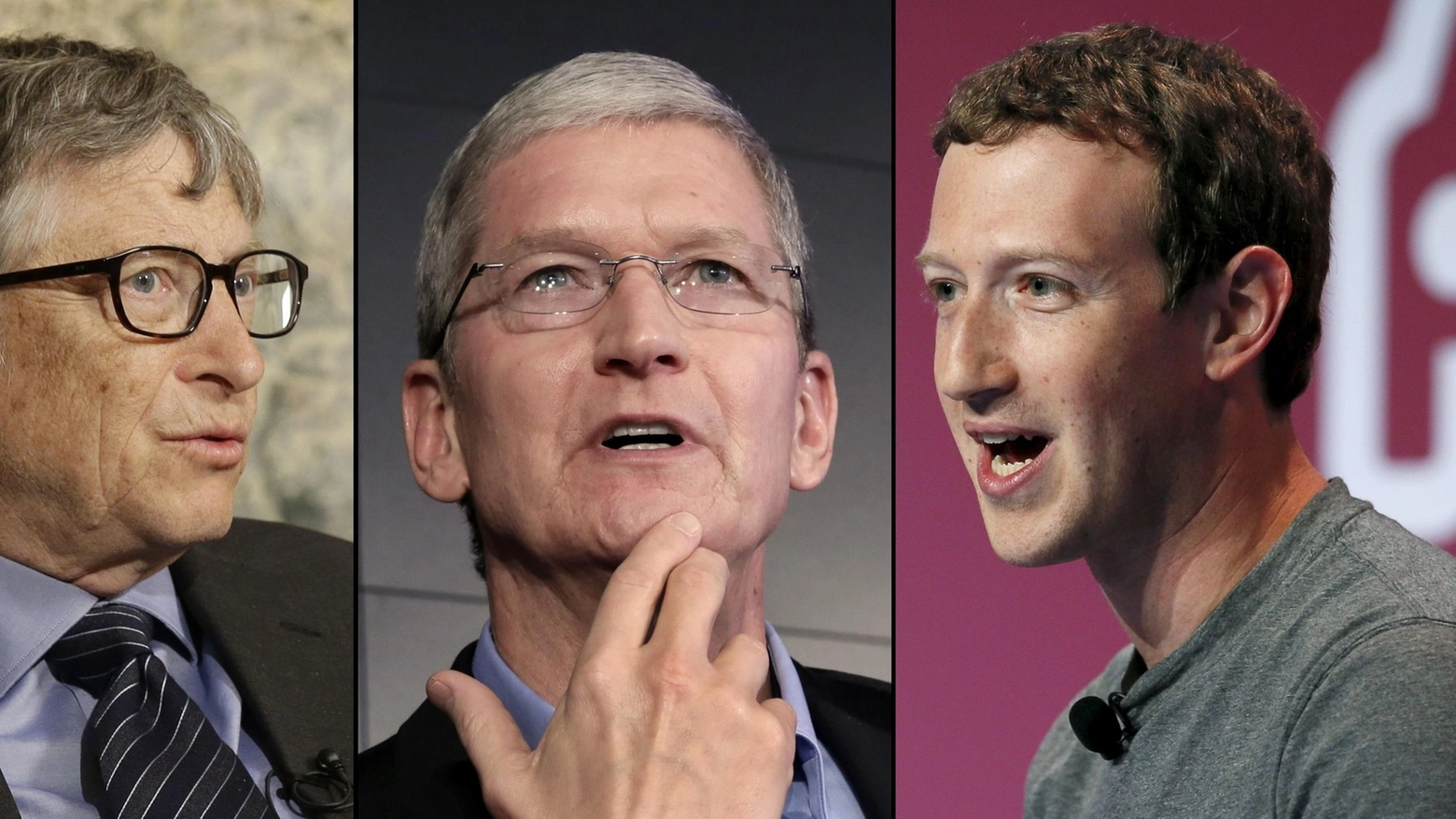 Combo: Bill Gates, Tim Cook e Mark Zuckerberg