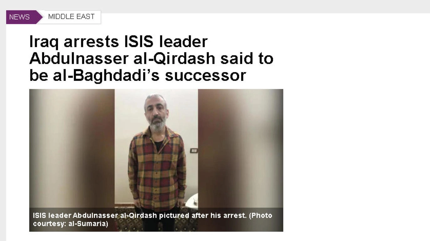 Al Arabiya online pubblica la notizia dell'arresto di Qardash